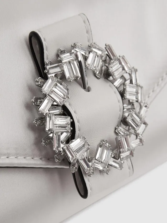 Reiss Bags Delphine Diamant Buckle Satin Clutch Off White 8211 Women