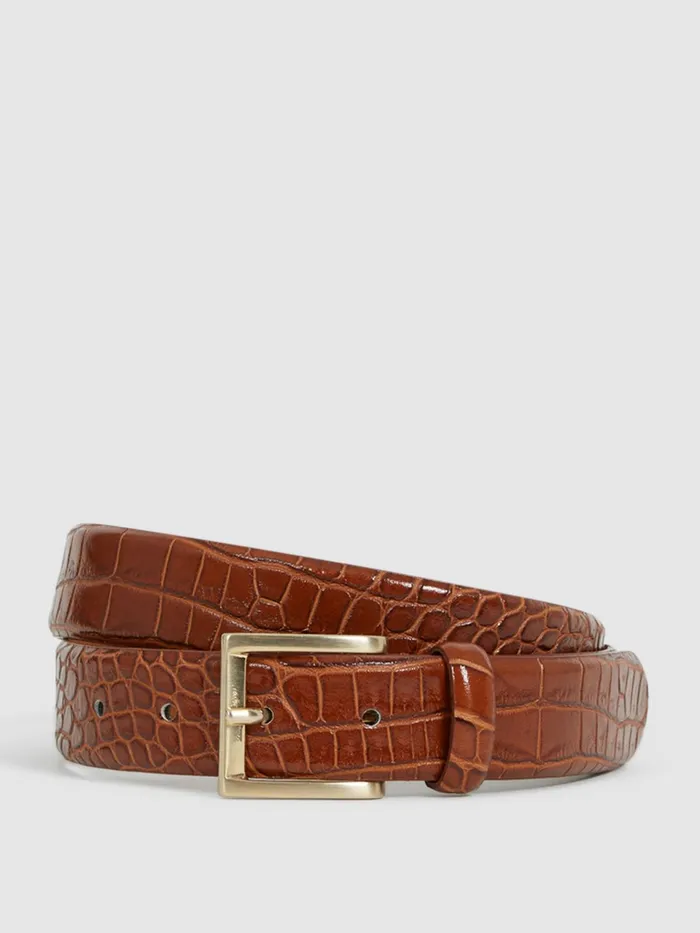 Reiss Belts Albany Leather Belt Blackgunmetal 8211 Men