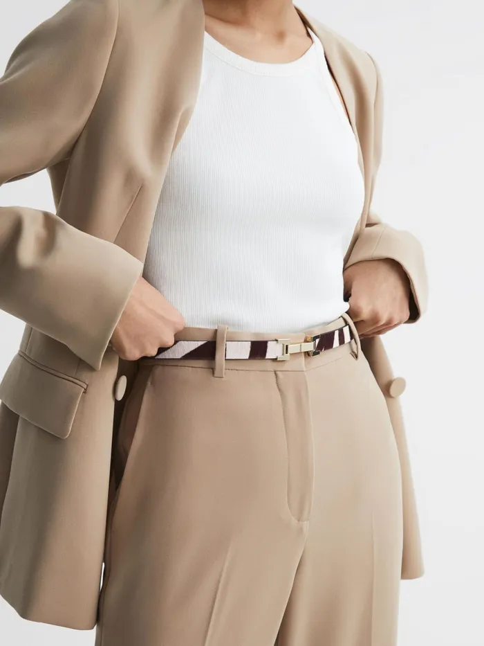Reiss Belts Hayley Leather Square Hinge Belt Chocolateecru 8211 Women