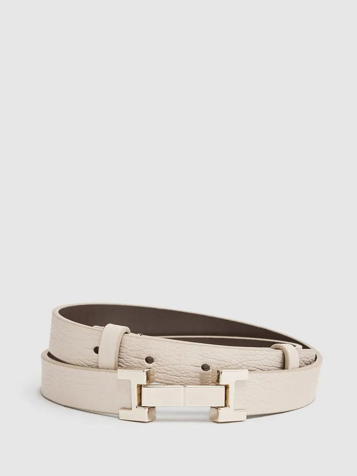 Reiss Belts Hayley Leather Square Hinge Belt Stone 8211 Women