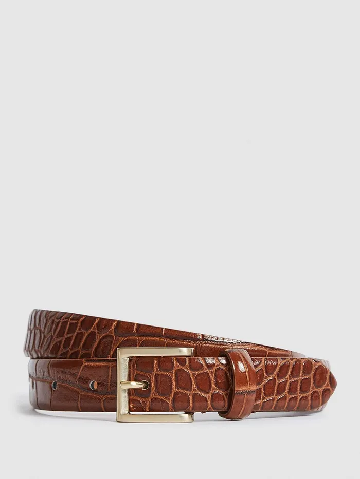 Reiss Belts Molly Leather Croc Embossed Belt Black 8211 Women
