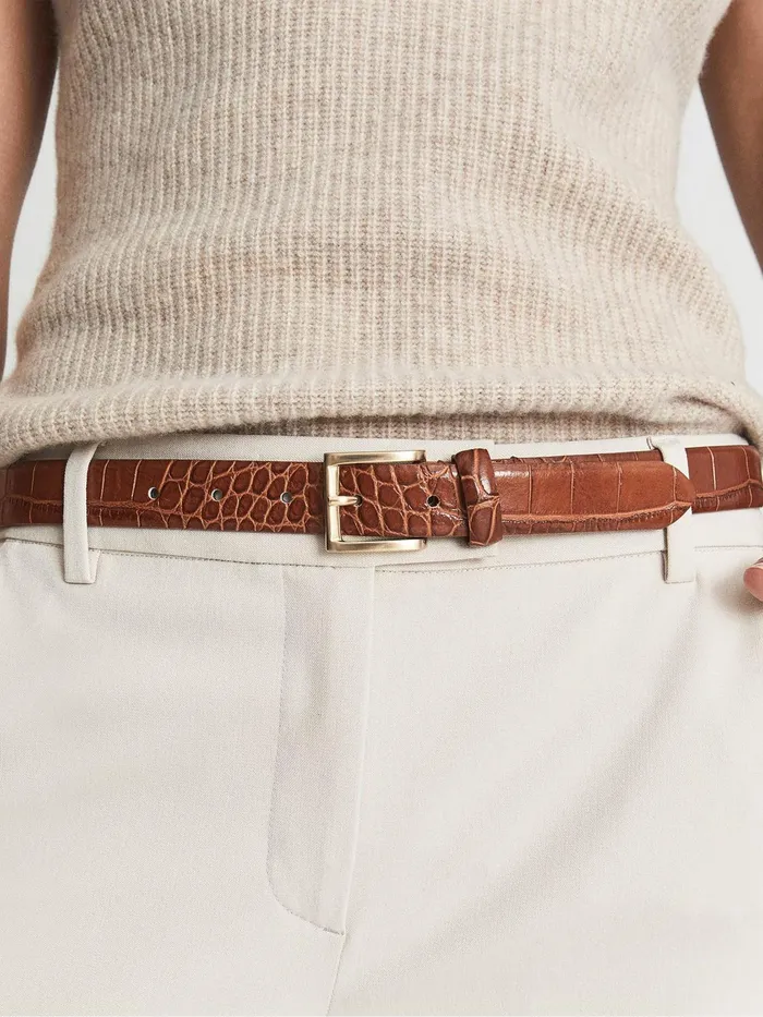Reiss Belts Molly Leather Croc Embossed Belt Black 8211 Women