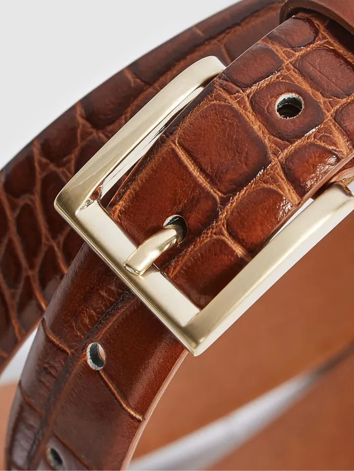 Reiss Belts Molly Leather Croc Embossed Belt Black 8211 Women