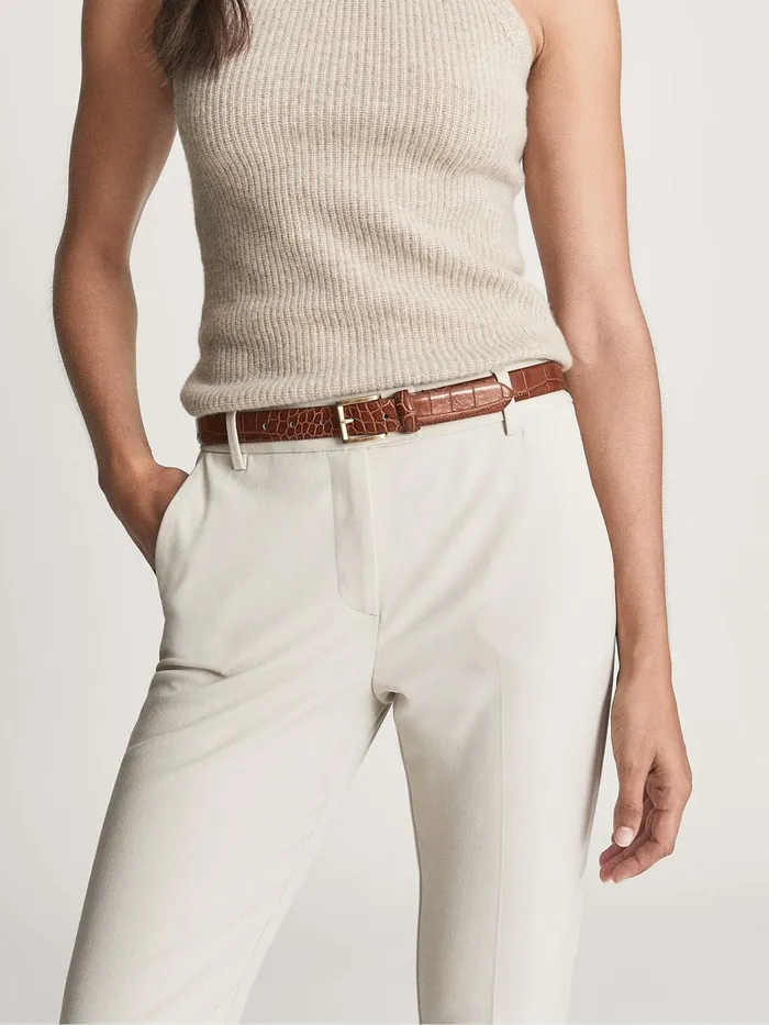 Reiss Belts Molly Leather Croc Embossed Belt Black 8211 Women