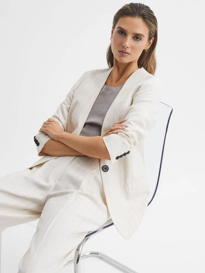 Reiss Blazers Arleth Collarless Pinstripe Blazer White 8211 Women