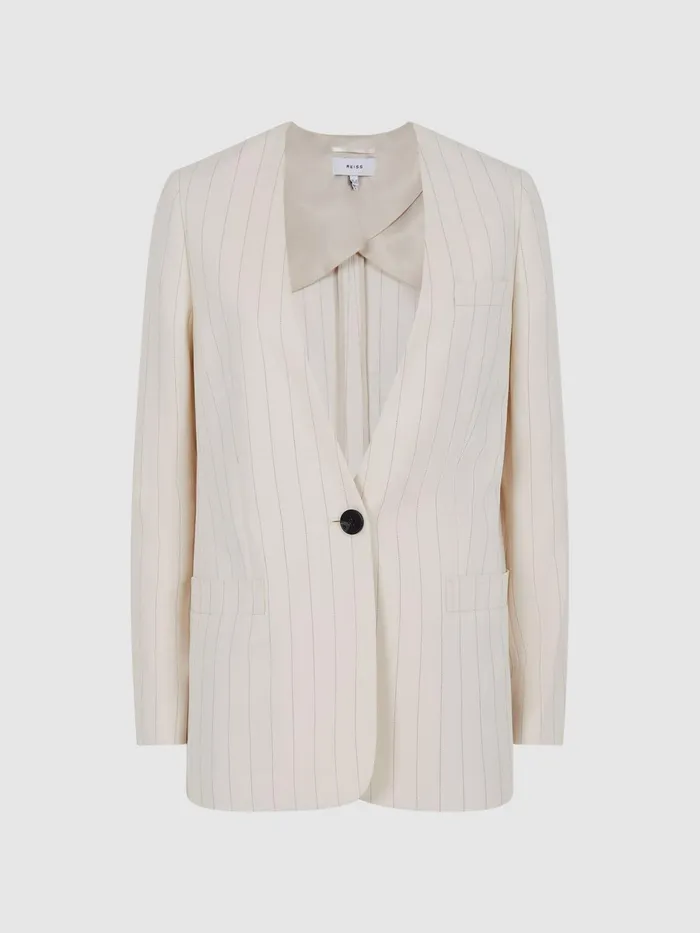 Reiss Blazers Arleth Collarless Pinstripe Blazer White 8211 Women