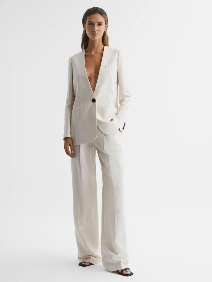 Reiss Blazers Arleth Collarless Pinstripe Blazer White 8211 Women