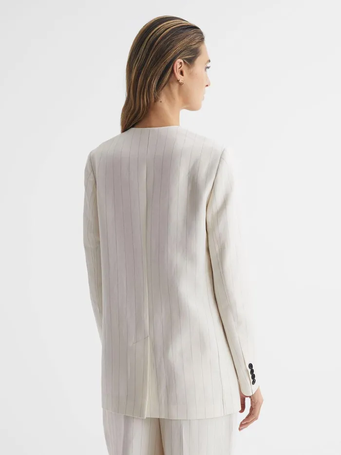 Reiss Blazers Arleth Collarless Pinstripe Blazer White 8211 Women