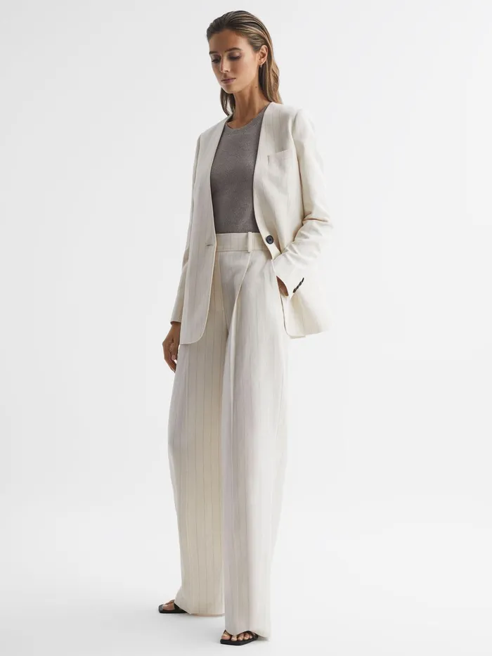 Reiss Blazers Arleth Collarless Pinstripe Blazer White 8211 Women