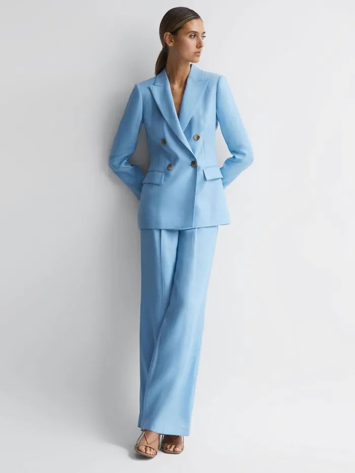 Reiss Blazers Hollie Double Breasted Linen Blazer Blue 8211 Women