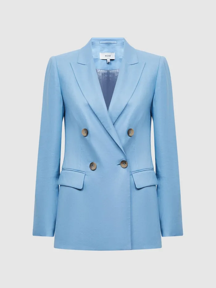 Reiss Blazers Hollie Double Breasted Linen Blazer Blue 8211 Women