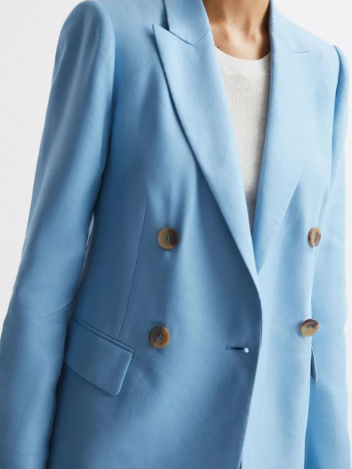 Reiss Blazers Hollie Double Breasted Linen Blazer Blue 8211 Women