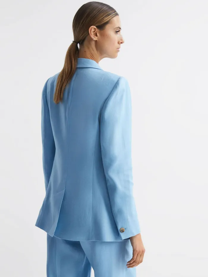 Reiss Blazers Hollie Double Breasted Linen Blazer Blue 8211 Women