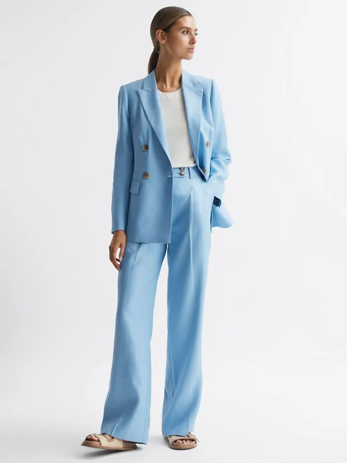 Reiss Blazers Hollie Double Breasted Linen Blazer Blue 8211 Women