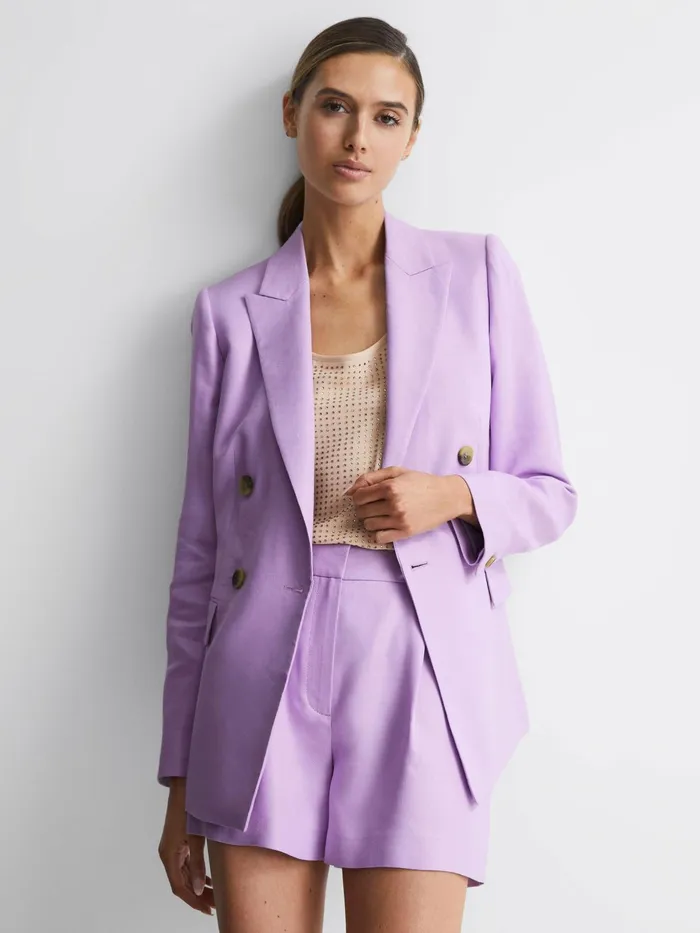Reiss Blazers Hollie Double Breasted Linen Blazer Lilac 8211 Women