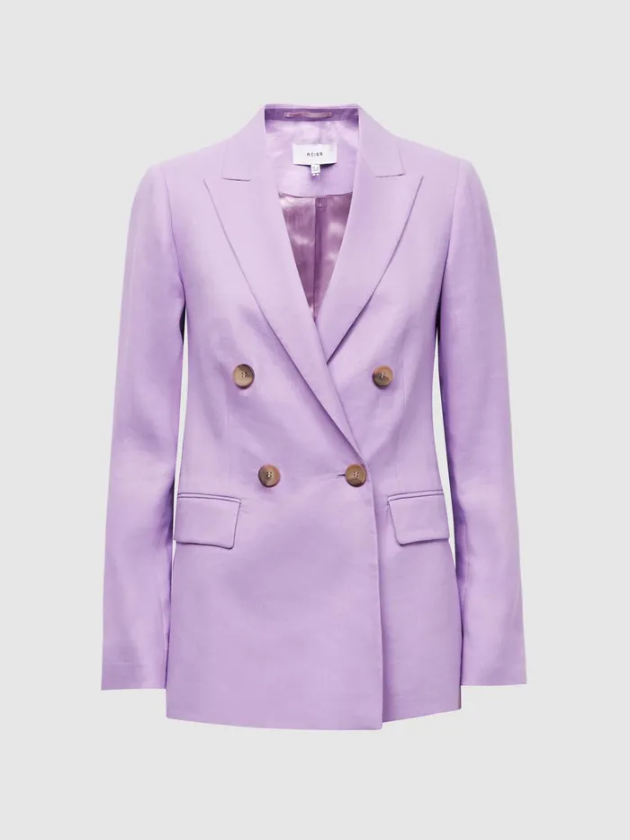 Reiss Blazers Hollie Double Breasted Linen Blazer Lilac 8211 Women