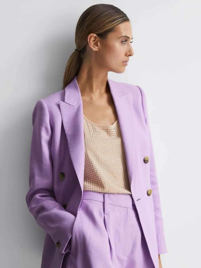 Reiss Blazers Hollie Double Breasted Linen Blazer Lilac 8211 Women