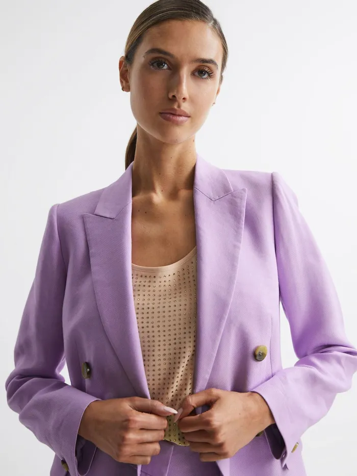 Reiss Blazers Hollie Double Breasted Linen Blazer Lilac 8211 Women