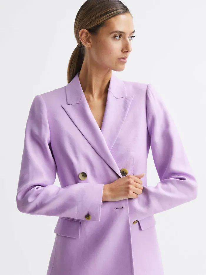 Reiss Blazers Hollie Double Breasted Linen Blazer Lilac 8211 Women