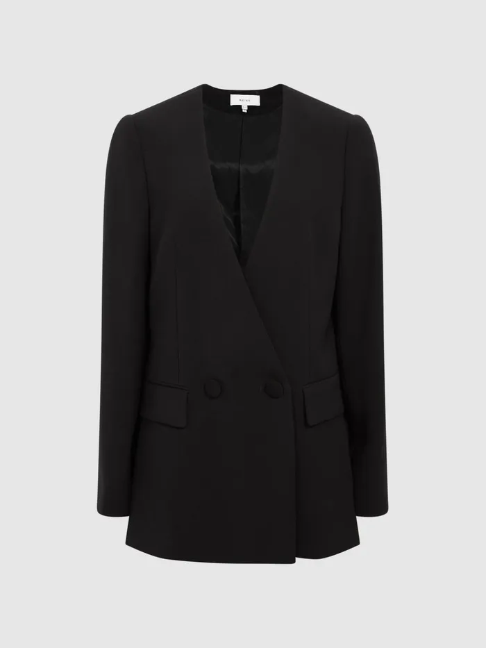 Reiss Blazers Margeaux Collarless DoubleBreasted Blazer Black 8211 Women