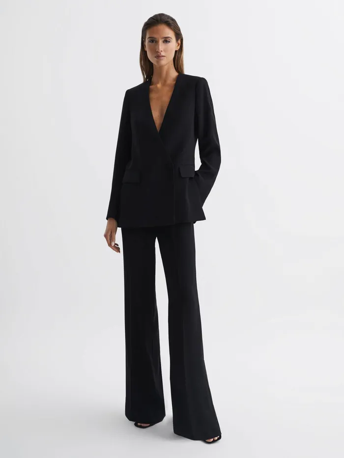 Reiss Blazers Margeaux Collarless DoubleBreasted Blazer Black 8211 Women