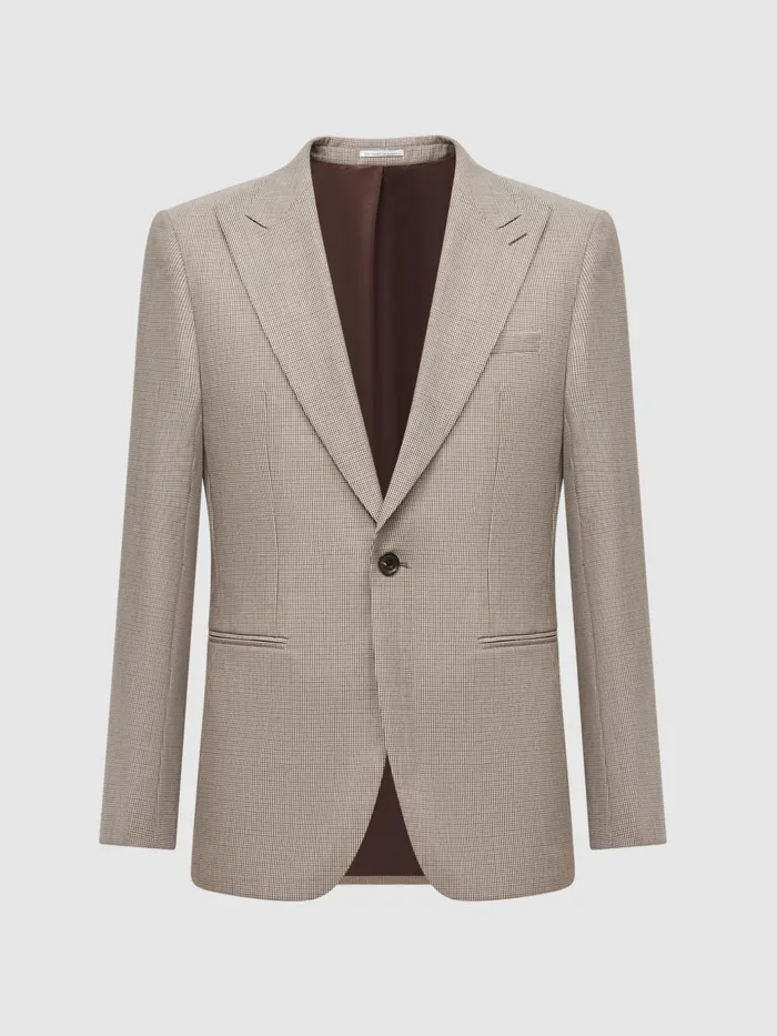 Reiss Blazers Pew Slim Fit Wool Single Breasted Puppytooth Blazer Brown 8211 Men