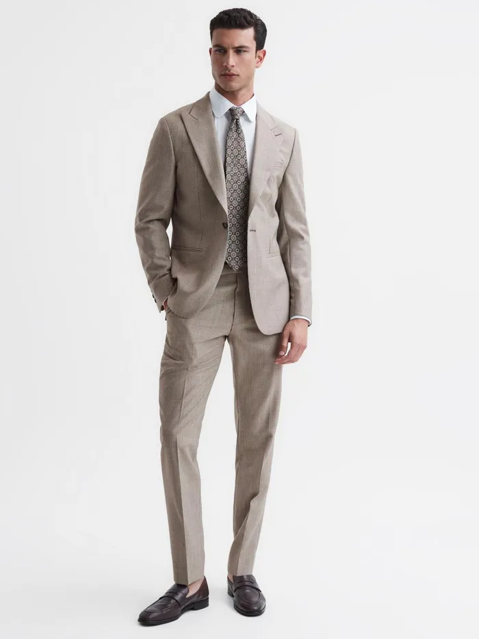 Reiss Blazers Pew Slim Fit Wool Single Breasted Puppytooth Blazer Brown 8211 Men