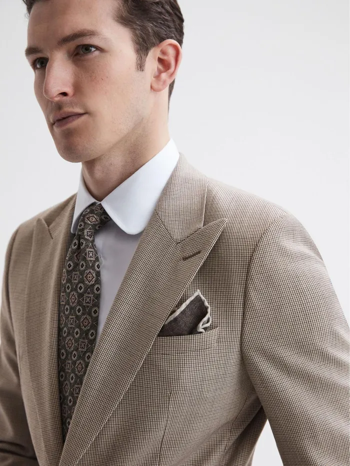 Reiss Blazers Pew Slim Fit Wool Single Breasted Puppytooth Blazer Brown 8211 Men