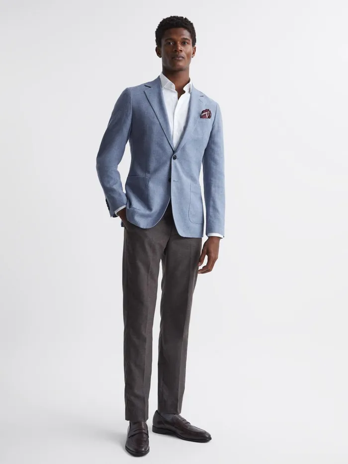 Reiss Blazers Ravenswood Single Breasted Patch Pocket Blazer Soft Blue 8211 Men
