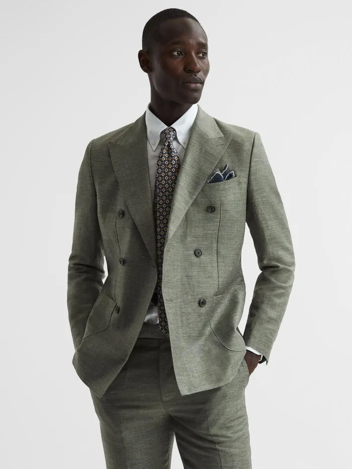 Reiss Blazers Riva Slim Fit Double Breasted WoolLinen Blazer Sage 8211 Men