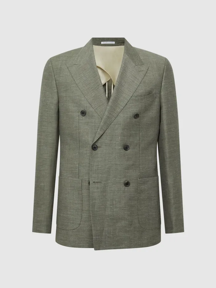Reiss Blazers Riva Slim Fit Double Breasted WoolLinen Blazer Sage 8211 Men