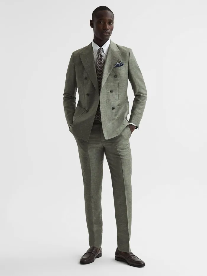 Reiss Blazers Riva Slim Fit Double Breasted WoolLinen Blazer Sage 8211 Men