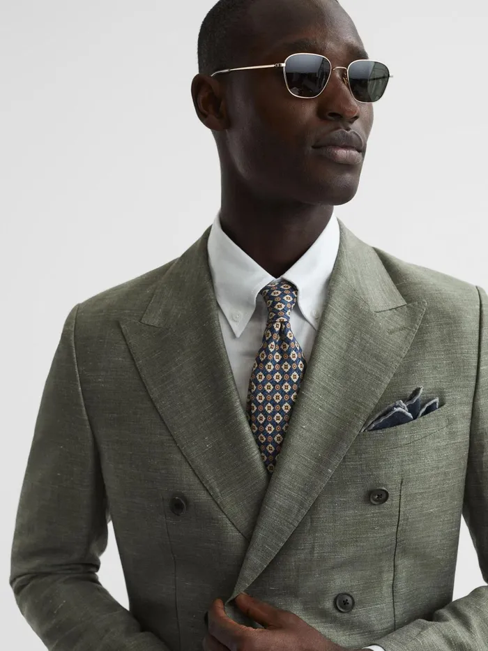 Reiss Blazers Riva Slim Fit Double Breasted WoolLinen Blazer Sage 8211 Men
