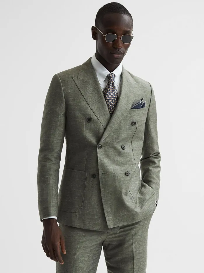 Reiss Blazers Riva Slim Fit Double Breasted WoolLinen Blazer Sage 8211 Men