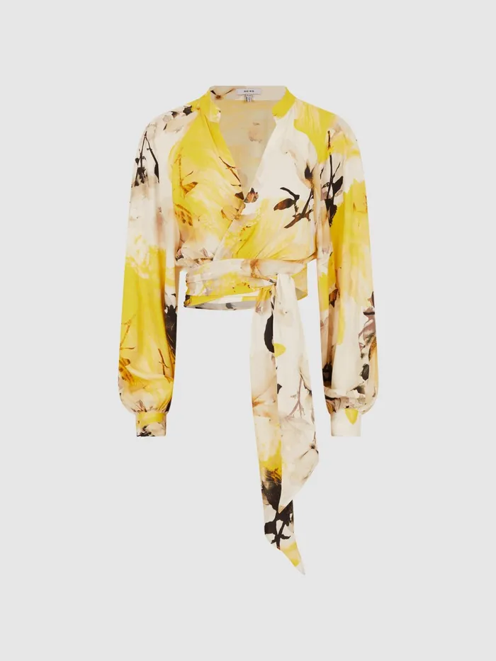 Reiss Blouses and Shirts Odette Floral Print Cropped Blouse Yellow 8211 Women