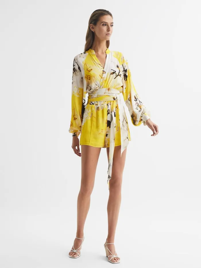 Reiss Blouses and Shirts Odette Floral Print Cropped Blouse Yellow 8211 Women