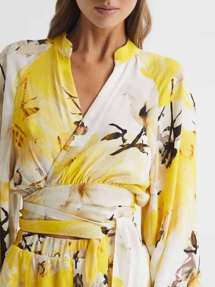 Reiss Blouses and Shirts Odette Floral Print Cropped Blouse Yellow 8211 Women