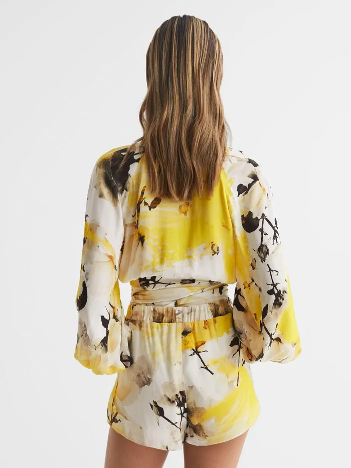 Reiss Blouses and Shirts Odette Floral Print Cropped Blouse Yellow 8211 Women