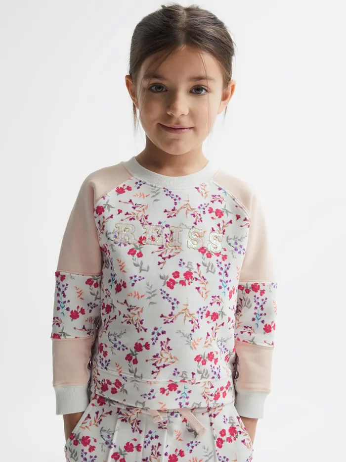 Reiss CoOrds Billy Floral Printed Crew Neck Jumper Pink Print 8211 Children