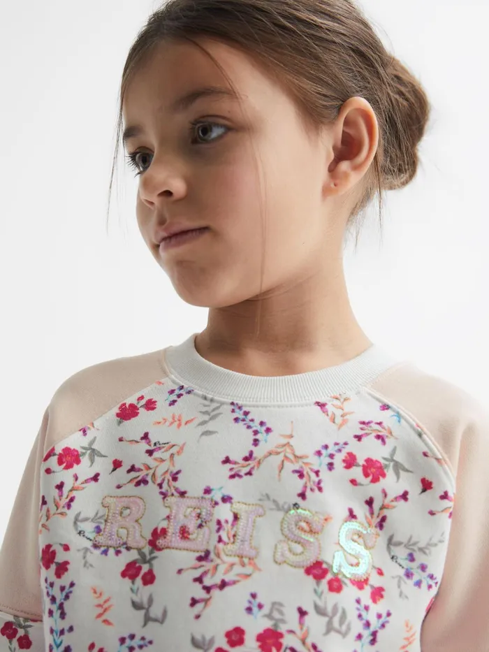 Reiss CoOrds Billy Floral Printed Crew Neck Jumper Pink Print 8211 Children