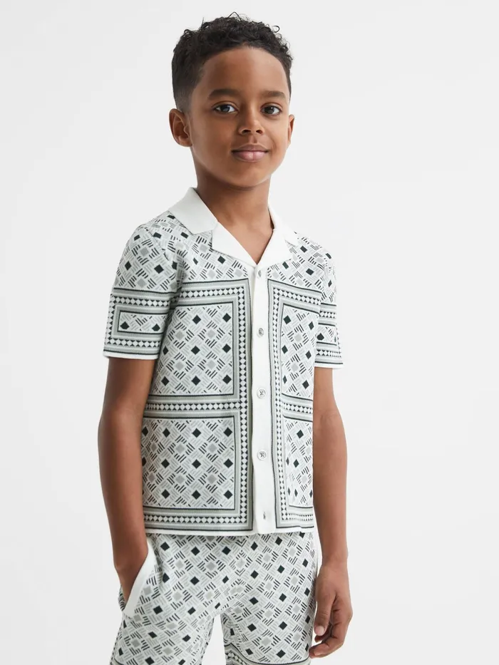 Reiss CoOrds Charmer Short Sleeve Cuban Abs Polo Shirt Sage 8211 Children