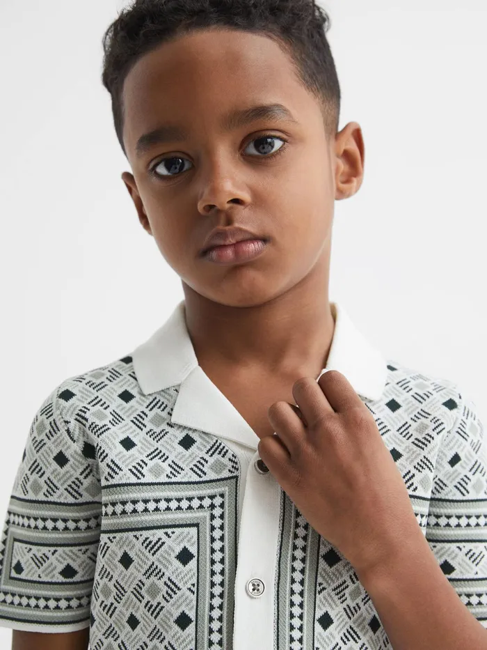 Reiss CoOrds Charmer Short Sleeve Cuban Abs Polo Shirt Sage 8211 Children