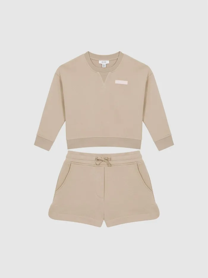 Reiss CoOrds Nina Floral Print Set 8211 Sweatshirt And Shorts Camel 8211 Children