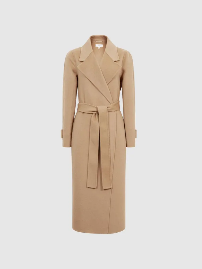 Reiss Coats and Jackets Agnes Belted Blindseam Wool Longline Coat Camel 8211 Women