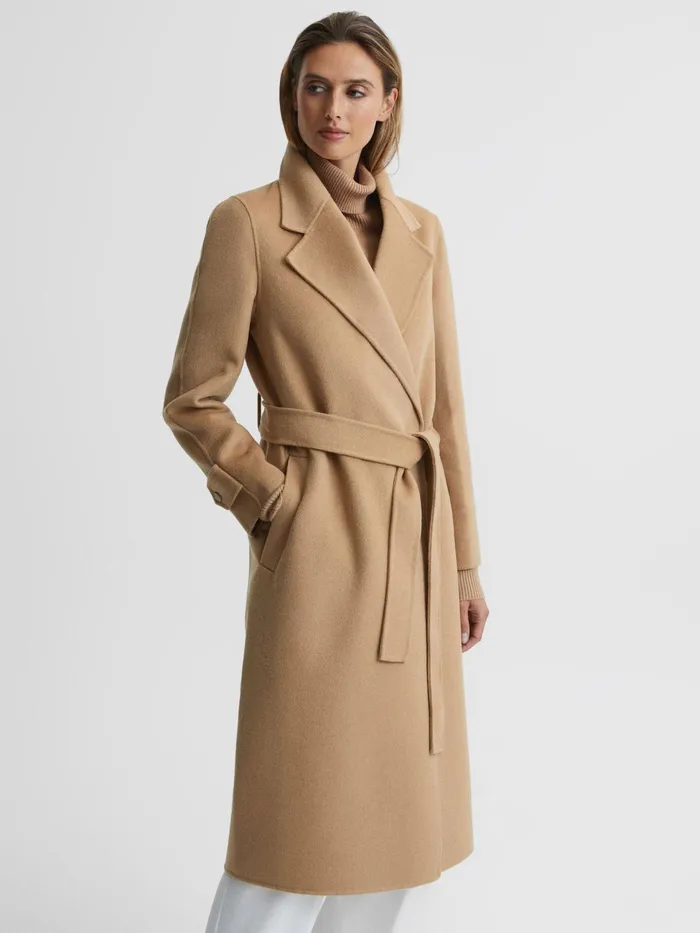Reiss Coats and Jackets Agnes Belted Blindseam Wool Longline Coat Camel 8211 Women