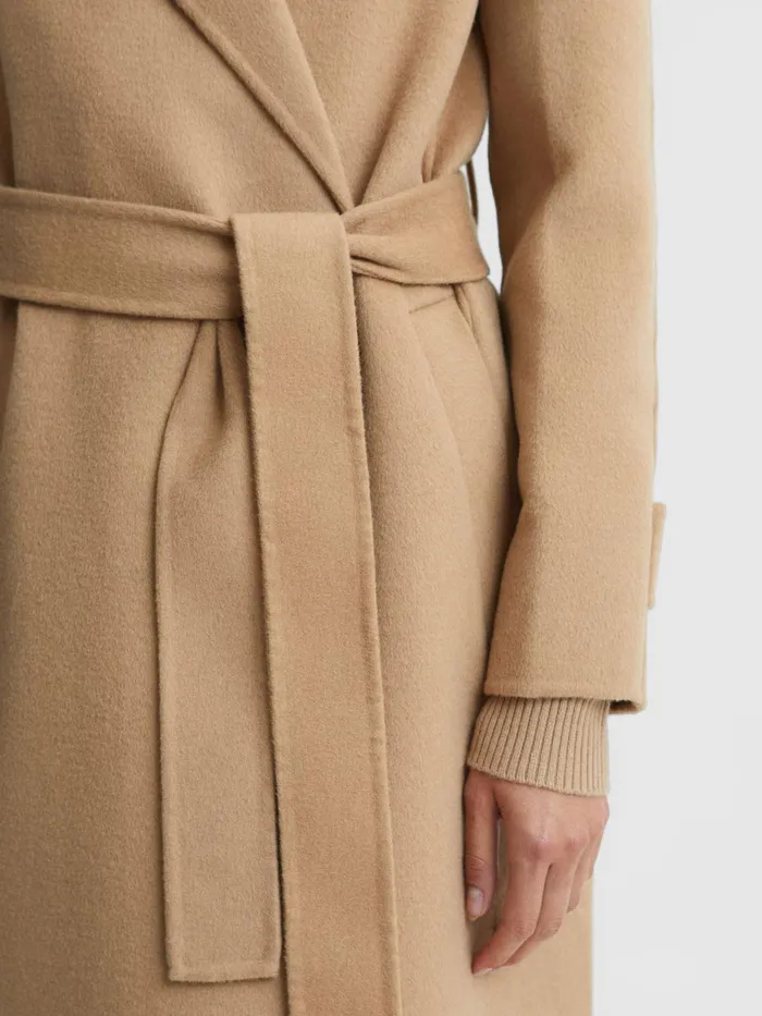 Reiss Coats and Jackets Agnes Belted Blindseam Wool Longline Coat Camel 8211 Women