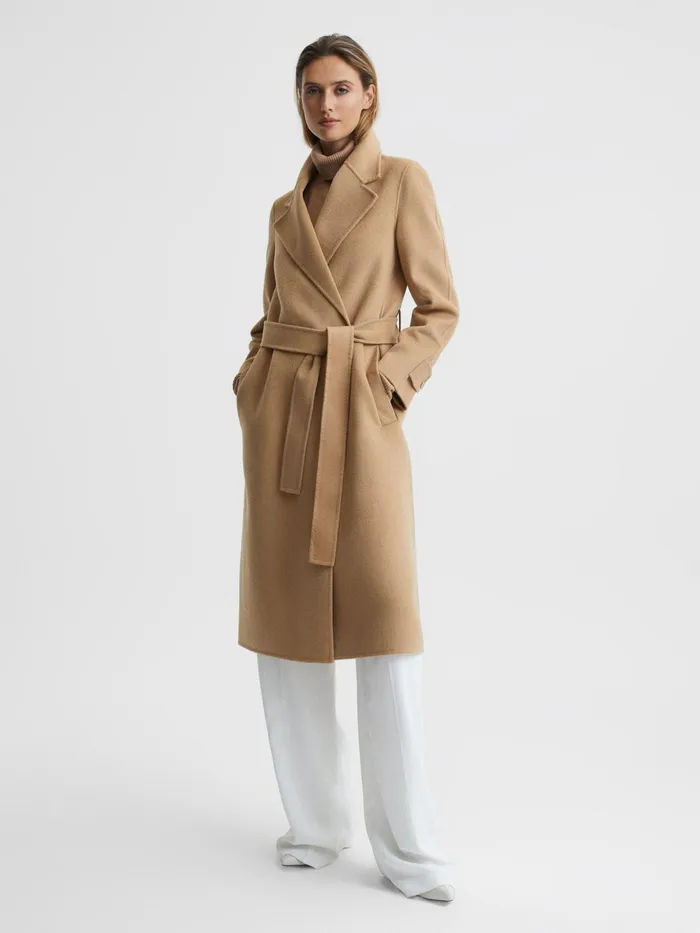 Reiss Coats and Jackets Agnes Belted Blindseam Wool Longline Coat Camel 8211 Women