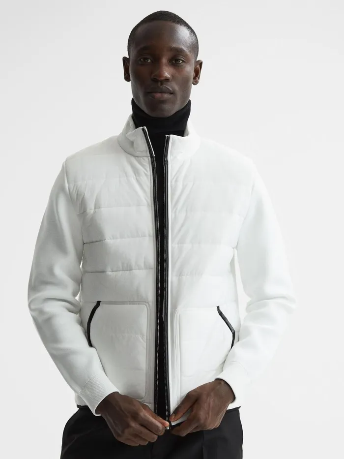 Reiss Coats and Jackets Chiltern Hybrid Funnel Neck Jacket White 8211 Men