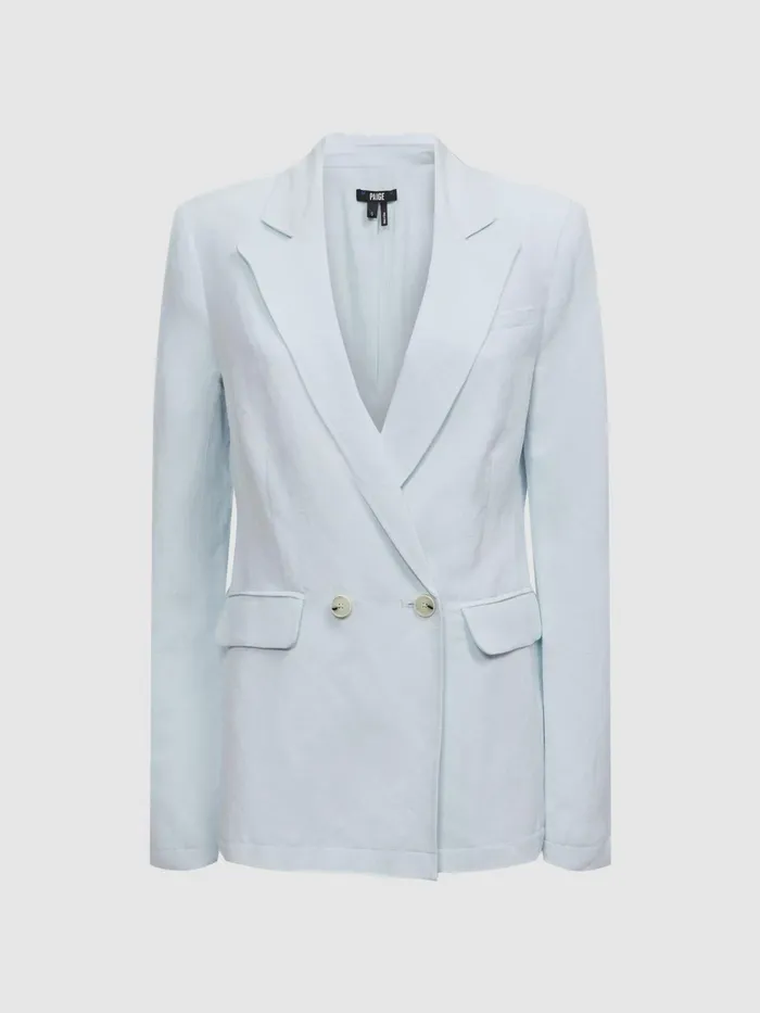 Reiss Coats and Jackets Dawson Paige Double Breasted Linen Blend Blazer Ice Flow 8211 Women