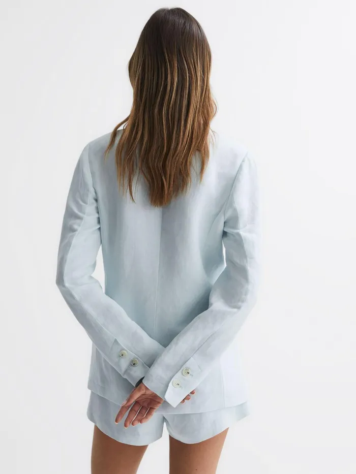 Reiss Coats and Jackets Dawson Paige Double Breasted Linen Blend Blazer Ice Flow 8211 Women